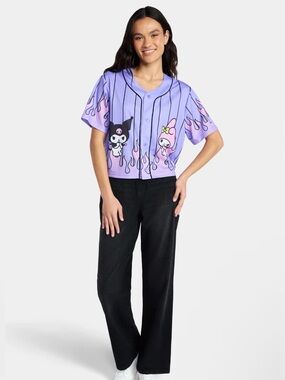 (433)My Melody and Kuromi Women’s Graphic Cropped Baseball Jersey